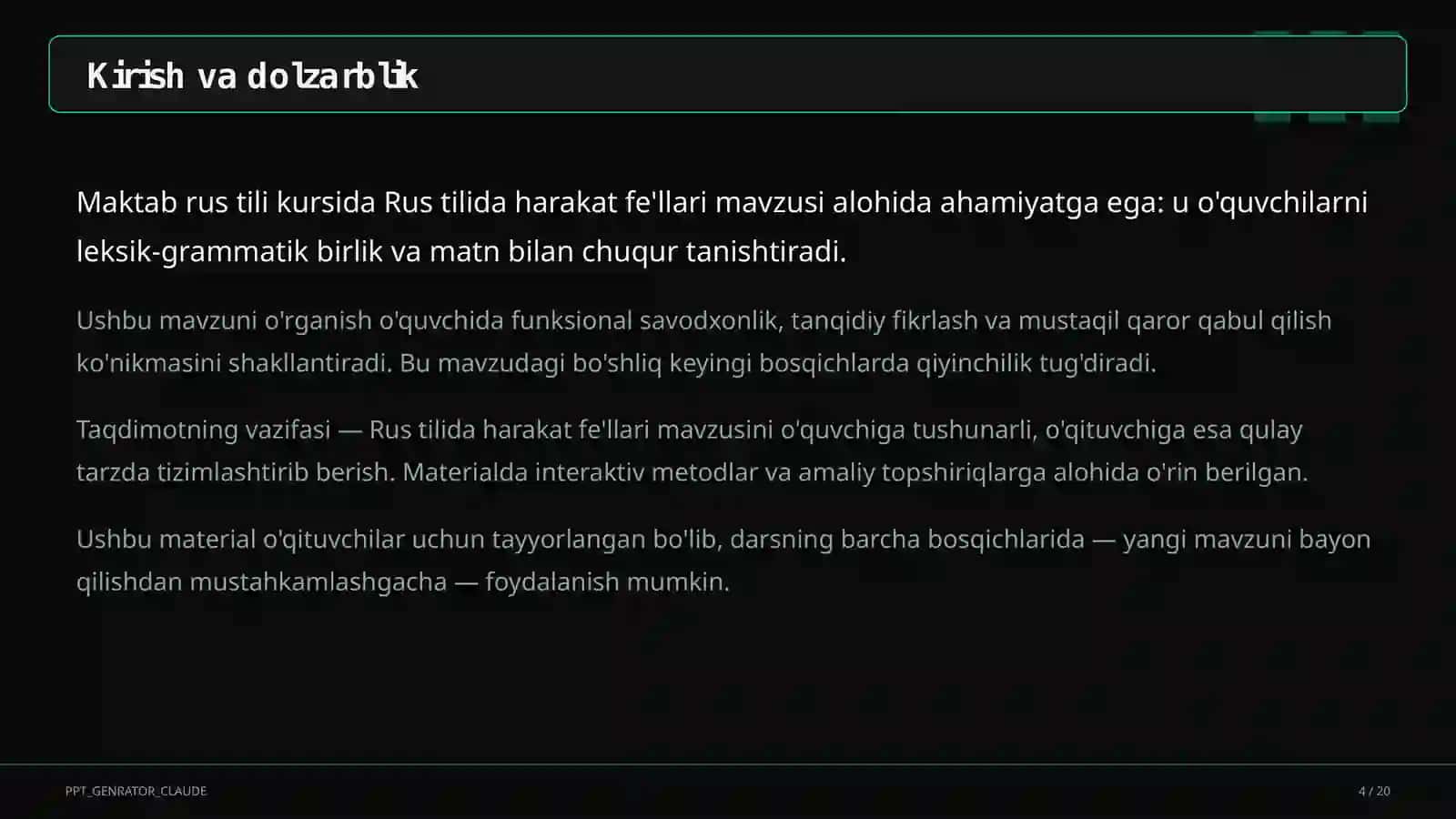 Rus tilida harakat fe'llari (6-sinf) 4