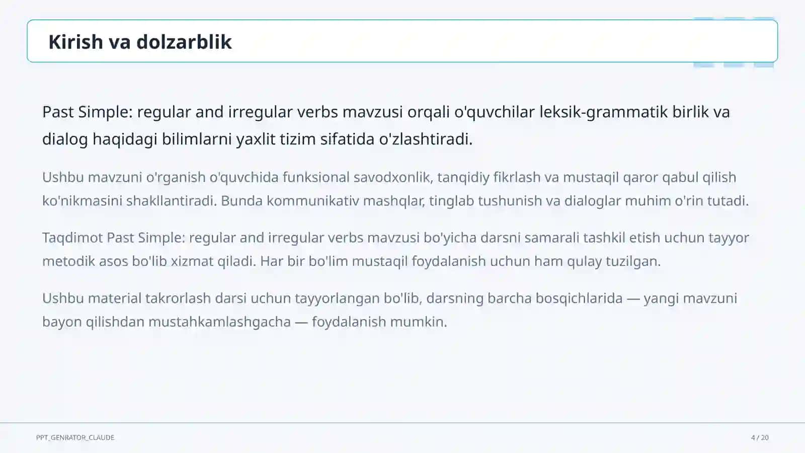 Past Simple: regular and irregular verbs (6-sinf) 4