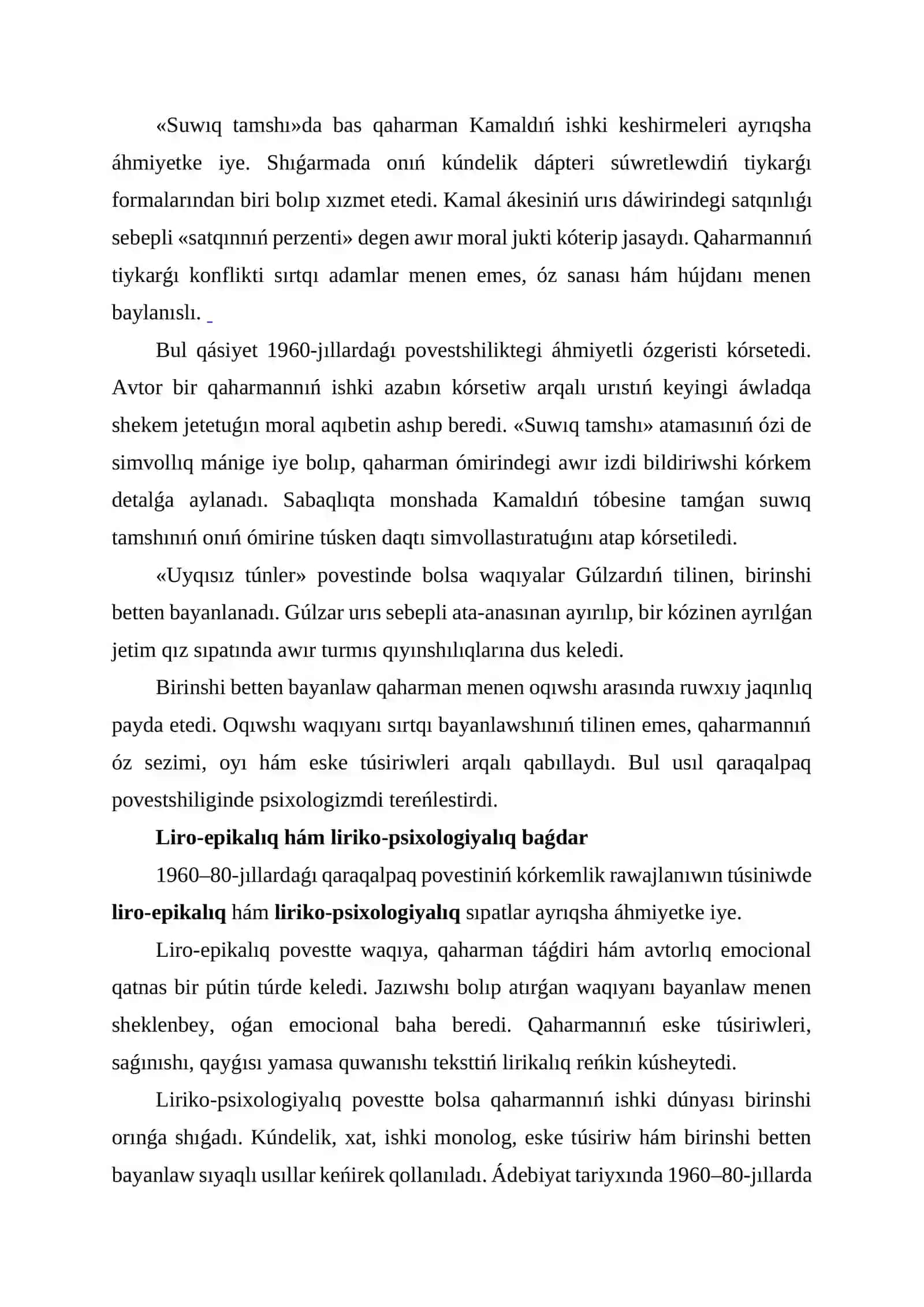 1960–80-jíllardaǵí qaraqalpaq povestleri (S. Saliyev shıǵarmaları) 4