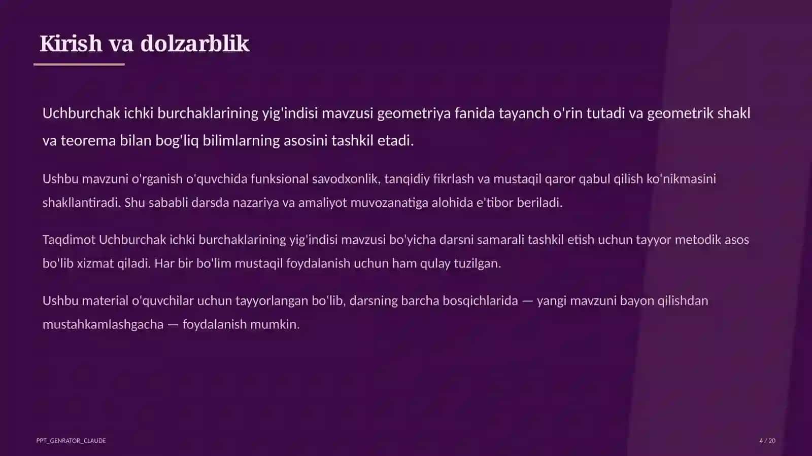 Uchburchak ichki burchaklarining yig'indisi (7-sinf) 4