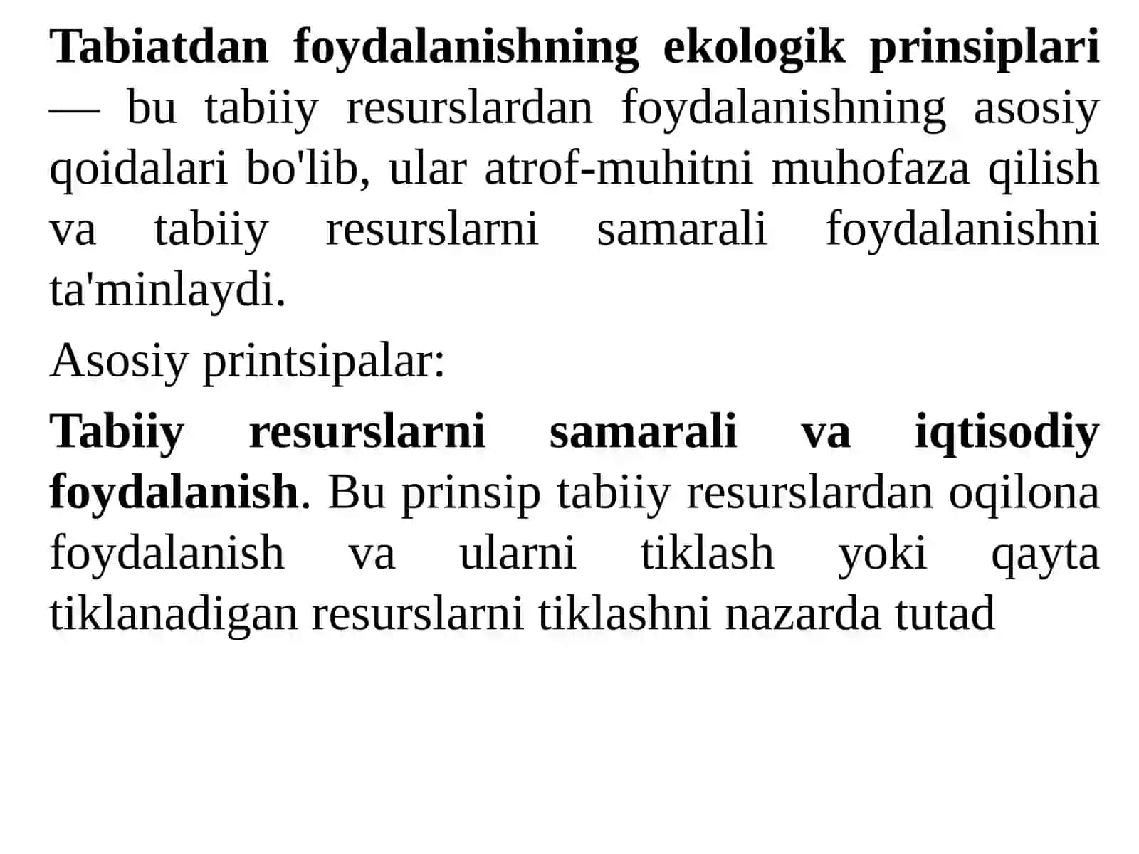 Tabiatdan foydalanishning ekologik prinsiplari, qoidalari va qonuniyatlari 4