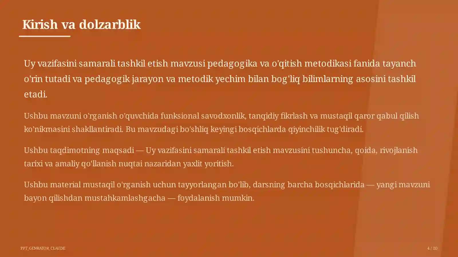 Uy vazifasini samarali tashkil etish 4