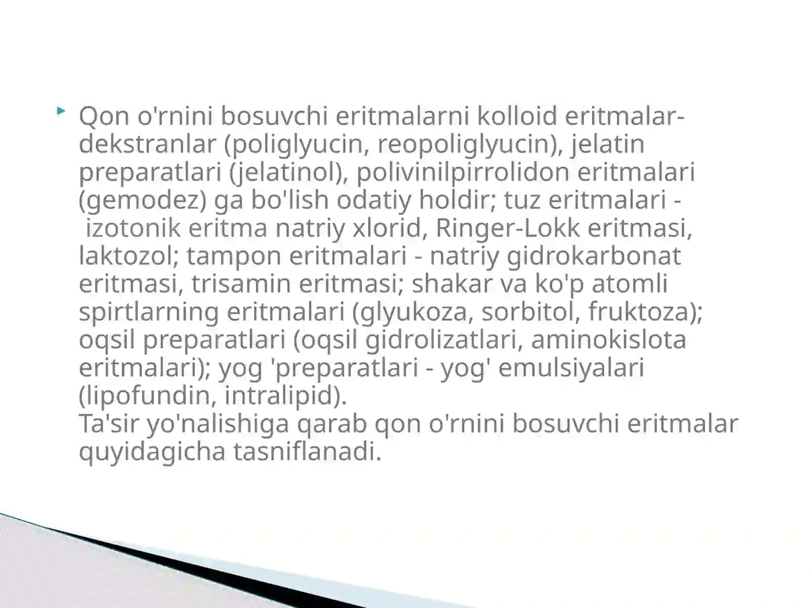 Qon o’rnini bosuvchi suyuqliklar va ularning tasnifi. Gemotransfuziya 4