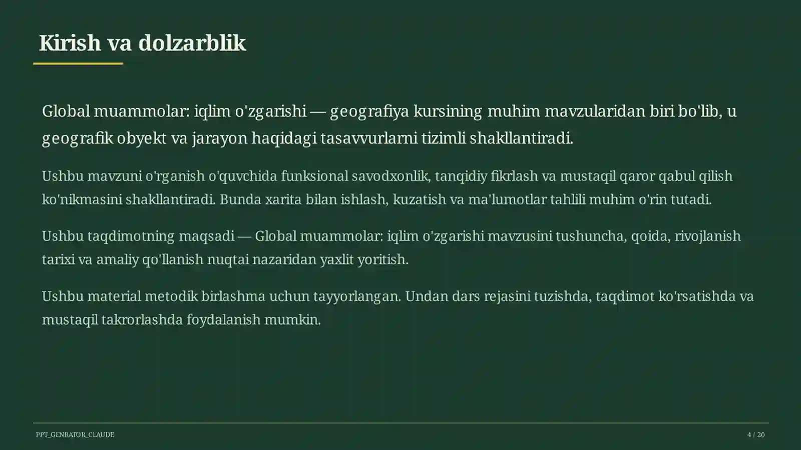Global muammolar: iqlim o'zgarishi (11-sinf) 4