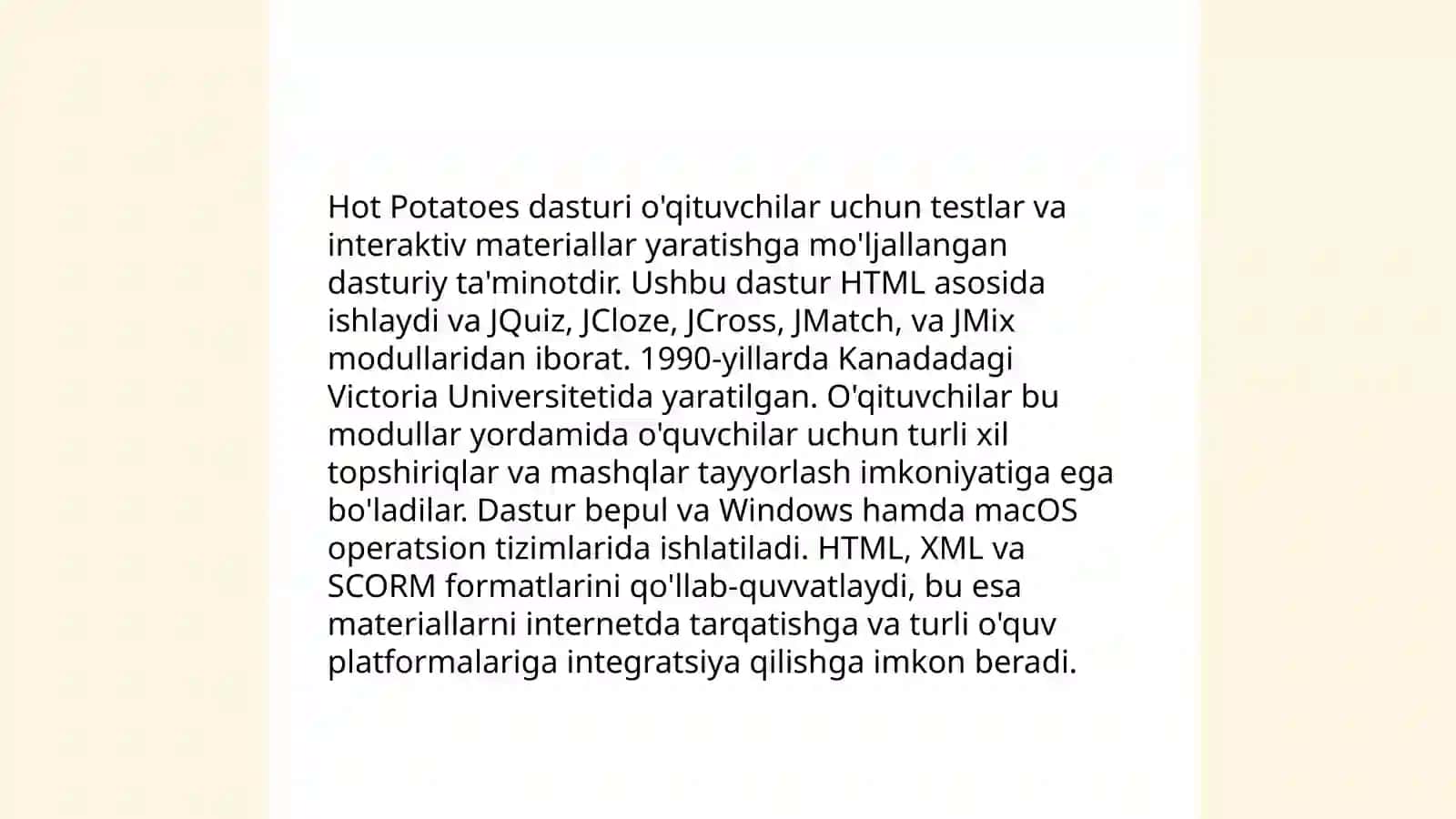 Pedagogik dasturiy vositalar (Hot Potatoes) yordamida multimediali o‘quv kurslarini yaratish 4