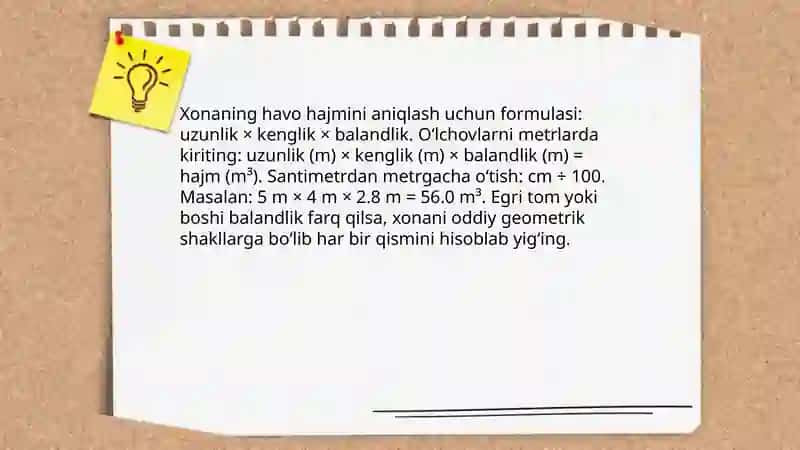 Xonaga kerak bo ladigan havo almashinish karraligini hisoblash 4