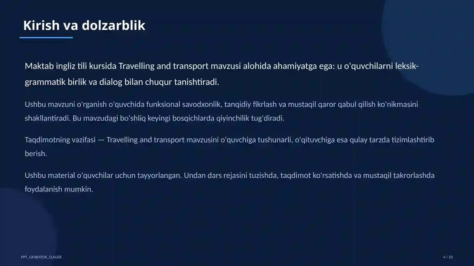Travelling and transport (6-sinf) 4