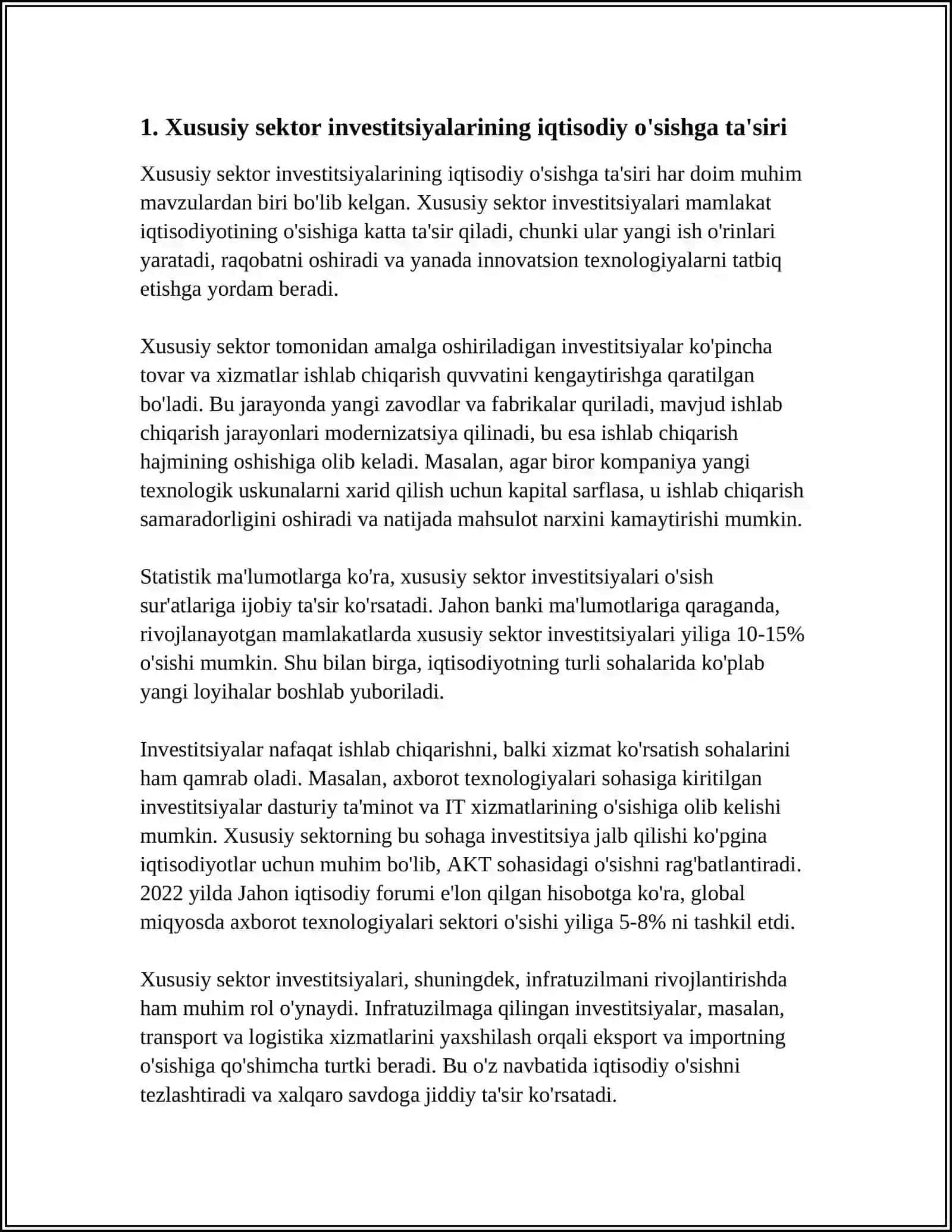 XUSUSIY SEKTOR INVESTITSIYALARINING AFZALLIKLARI VA MUAMMOLARI 4