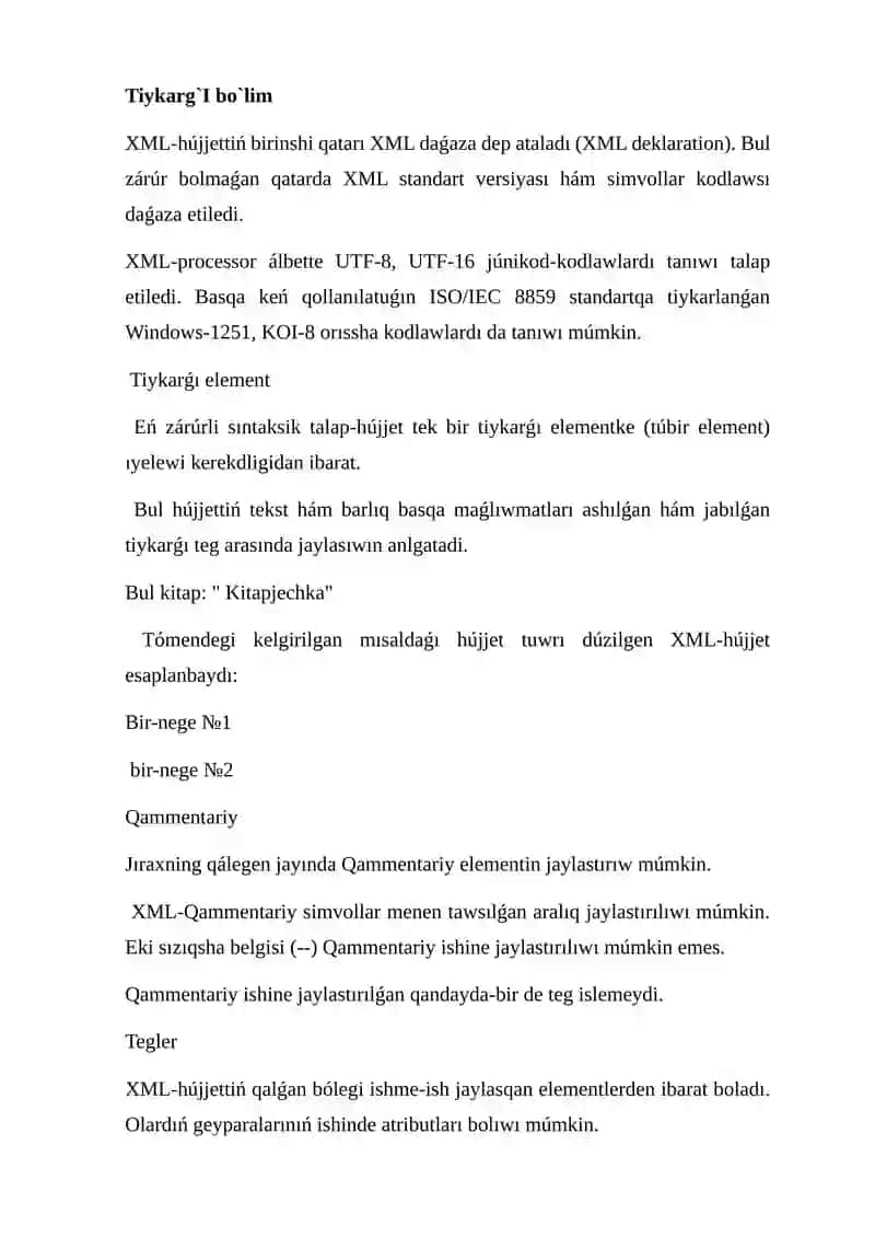 XML hám XML-maǵlıwmatlar bazası 4