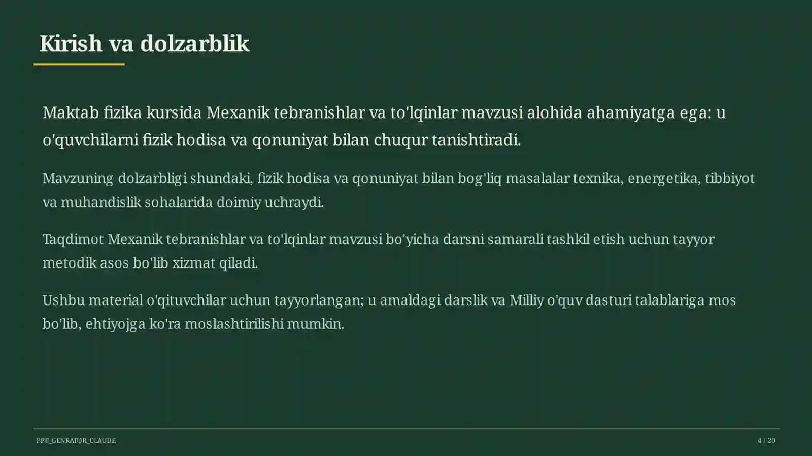 Mexanik tebranishlar va to'lqinlar (9-sinf) 4