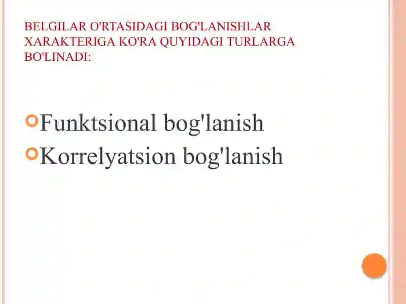 O'zaro bog'lanishlarni statistik o'rganish 4