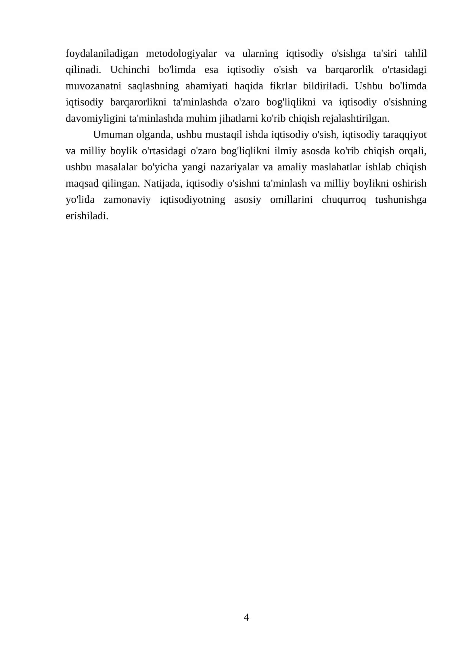 Iqtisod taraqiyoti, iqtisodiy oʻsish va milliy boylik 4