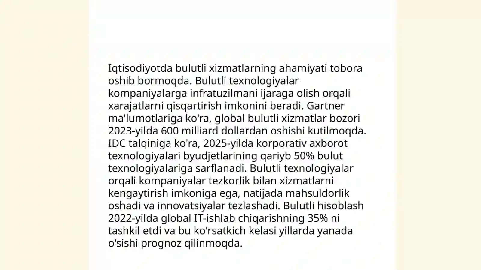 Iqtisodiyotda bulutli texnalogiyalarning oʻrni va ahamiyati 4