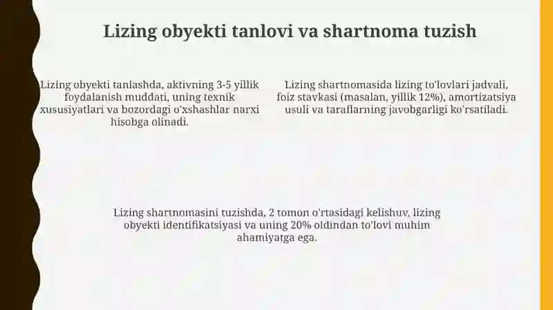 Lizing operatsiyalarini oʻtkazish tartibi va ular bogʻliq risklar 4