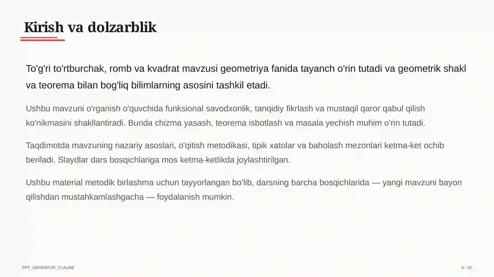 To'g'ri to'rtburchak, romb va kvadrat (8-sinf) 4