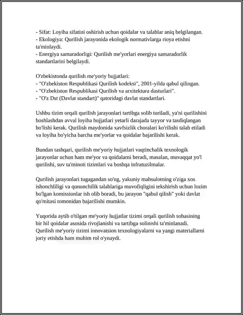 QURILISH SOHASIDAGI ME'YORIY HUJJATLAR TIZIMI 4
