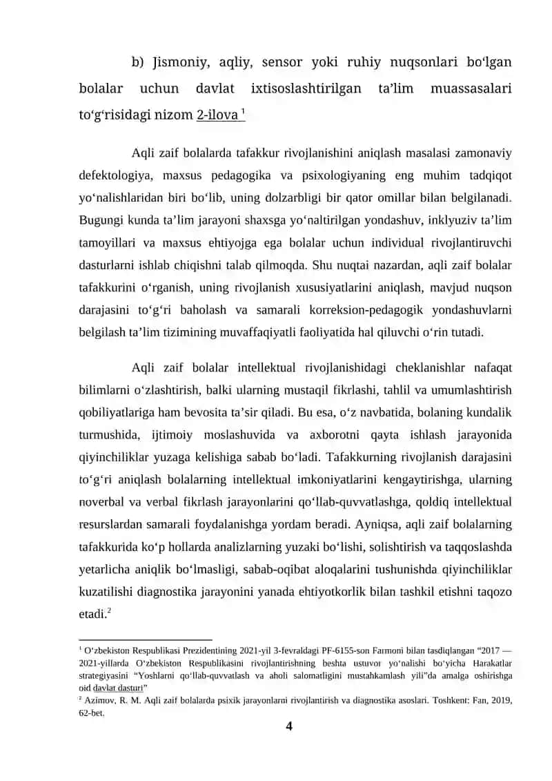 Aqli zaif bolalarda tafakkur rivojlanishini aniqlash usullari (KURS ISHI) 4