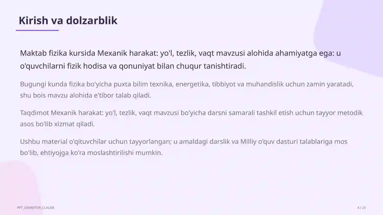 Mexanik harakat: yo'l, tezlik, vaqt (6-sinf) 4