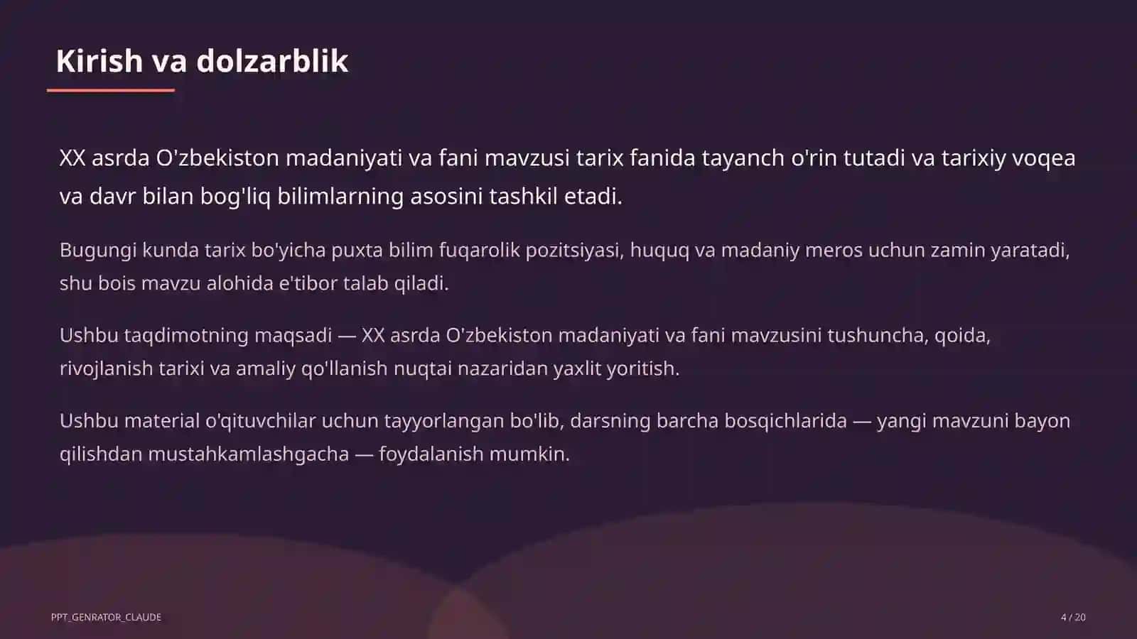 XX asrda O'zbekiston madaniyati va fani (10-sinf) 4