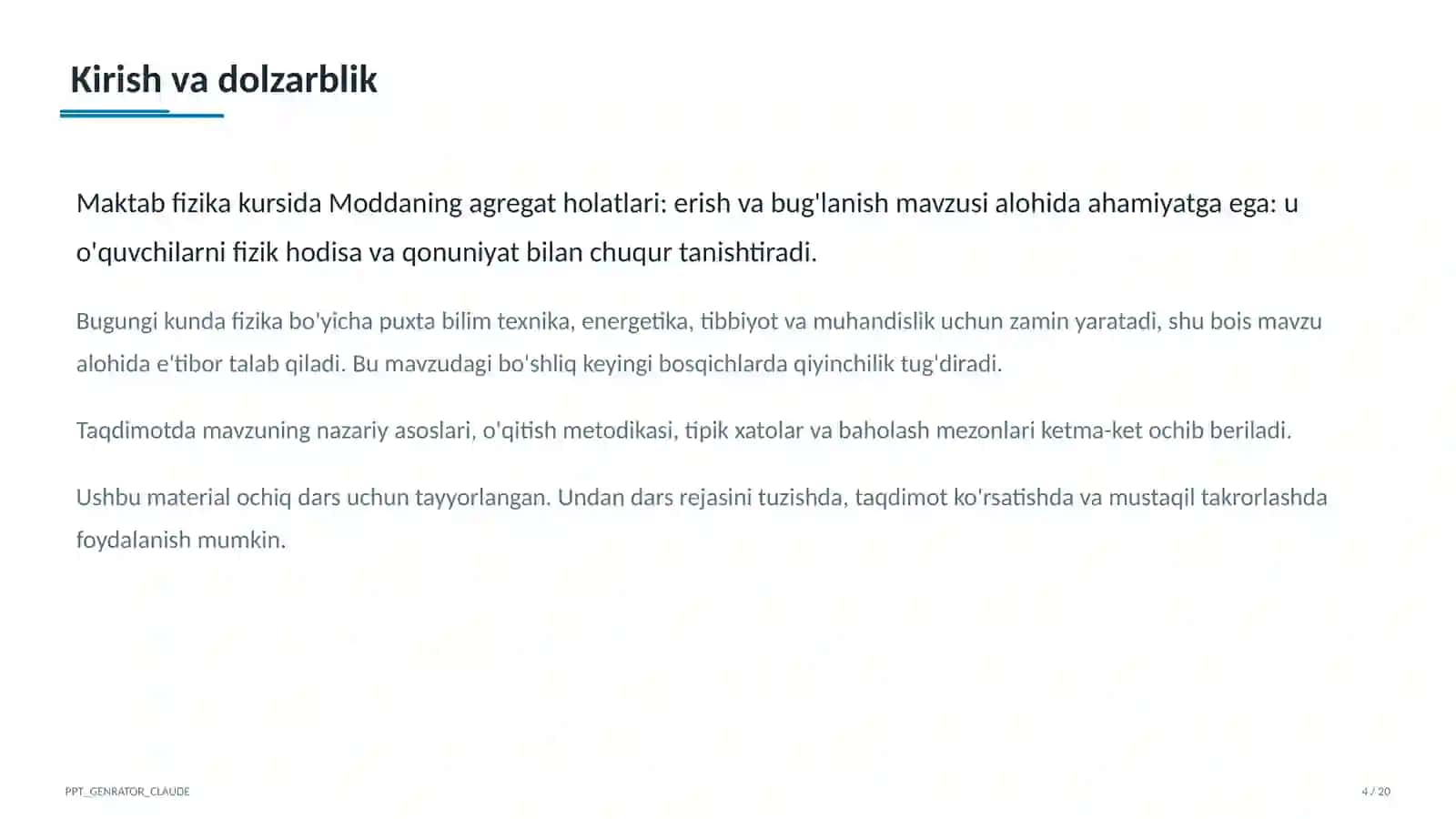 Moddaning agregat holatlari: erish va bug'lanish (8-sinf) 4