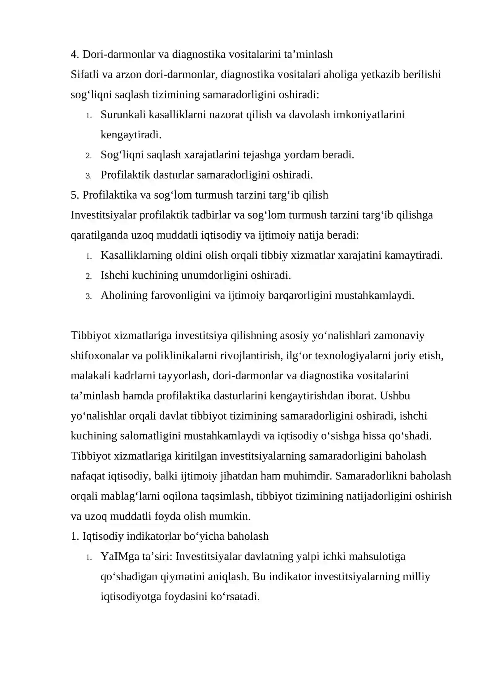 Tibbiyot Xizmatlariga Investitsiya Qilish va Uning Iqtisodiy Natijalari 4