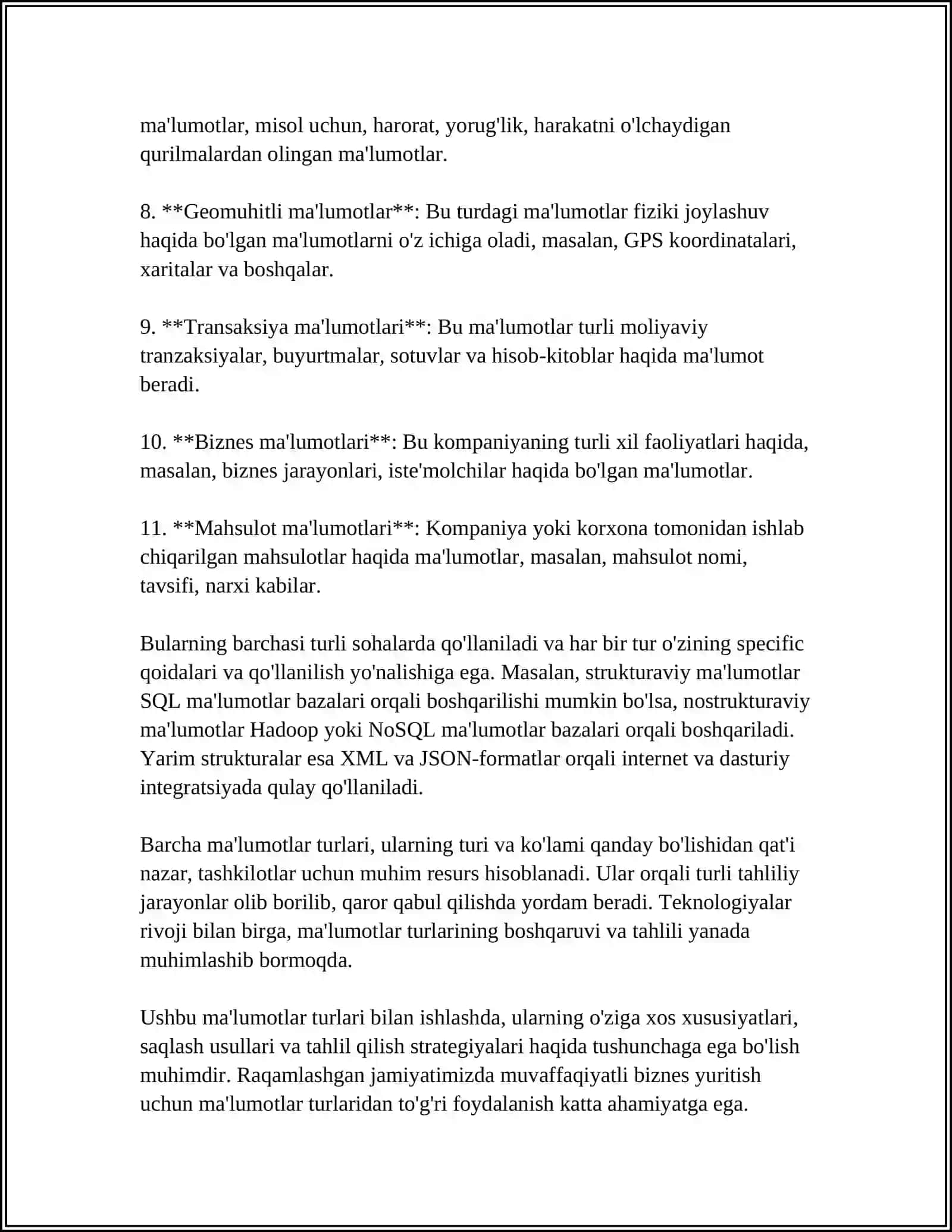 MA'LUMOTLARNING SOZLANGAN TURLARI, MASSIVLAR, VEKTORLAR, YOZUVLAR, TOʻPLAMLAR VA KOʻRSATKICHLI TURLAR 4