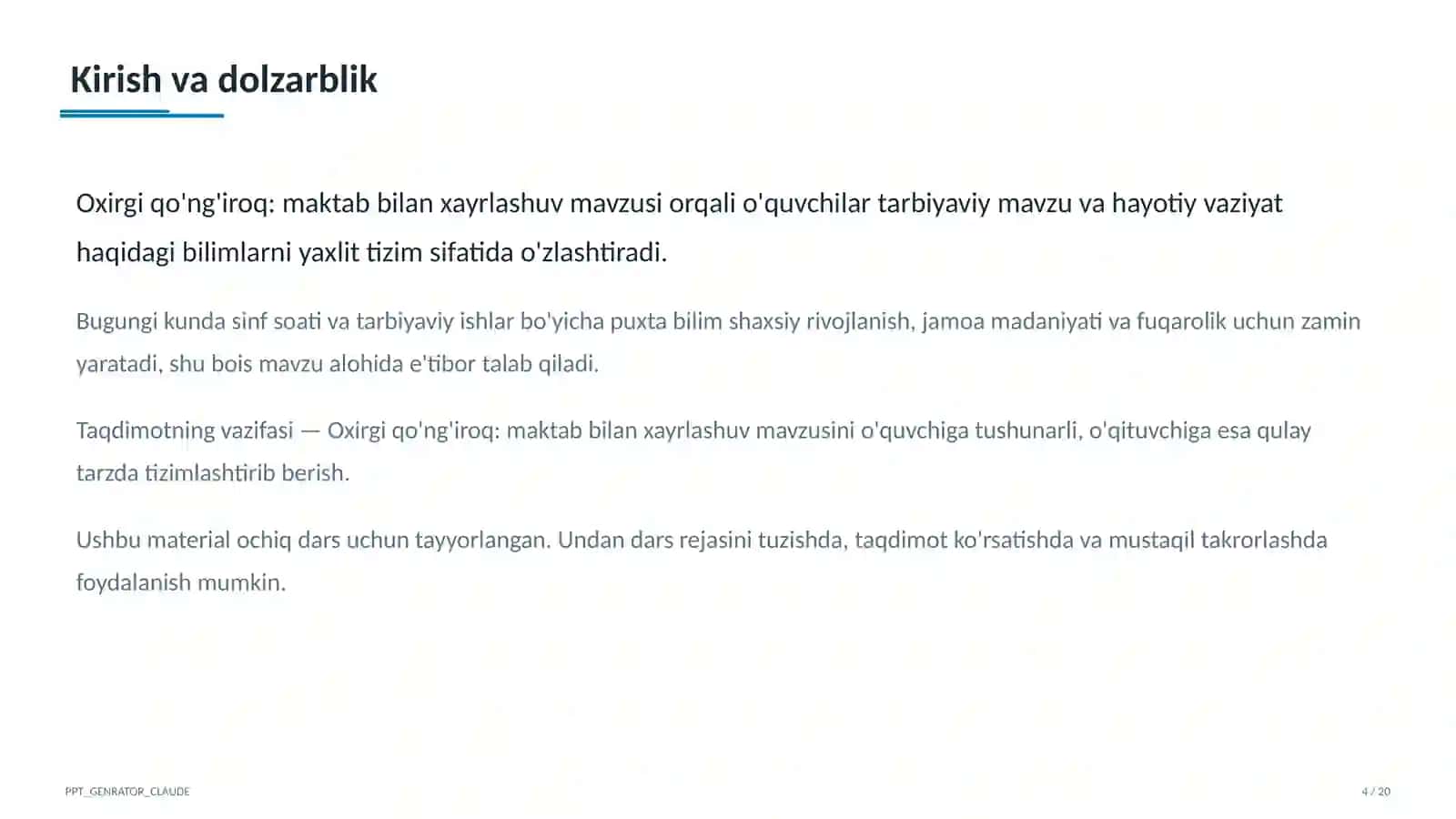 Ta'limiy maqsad: mavzu mohiyati va qoidalarini o'rgatish 4
