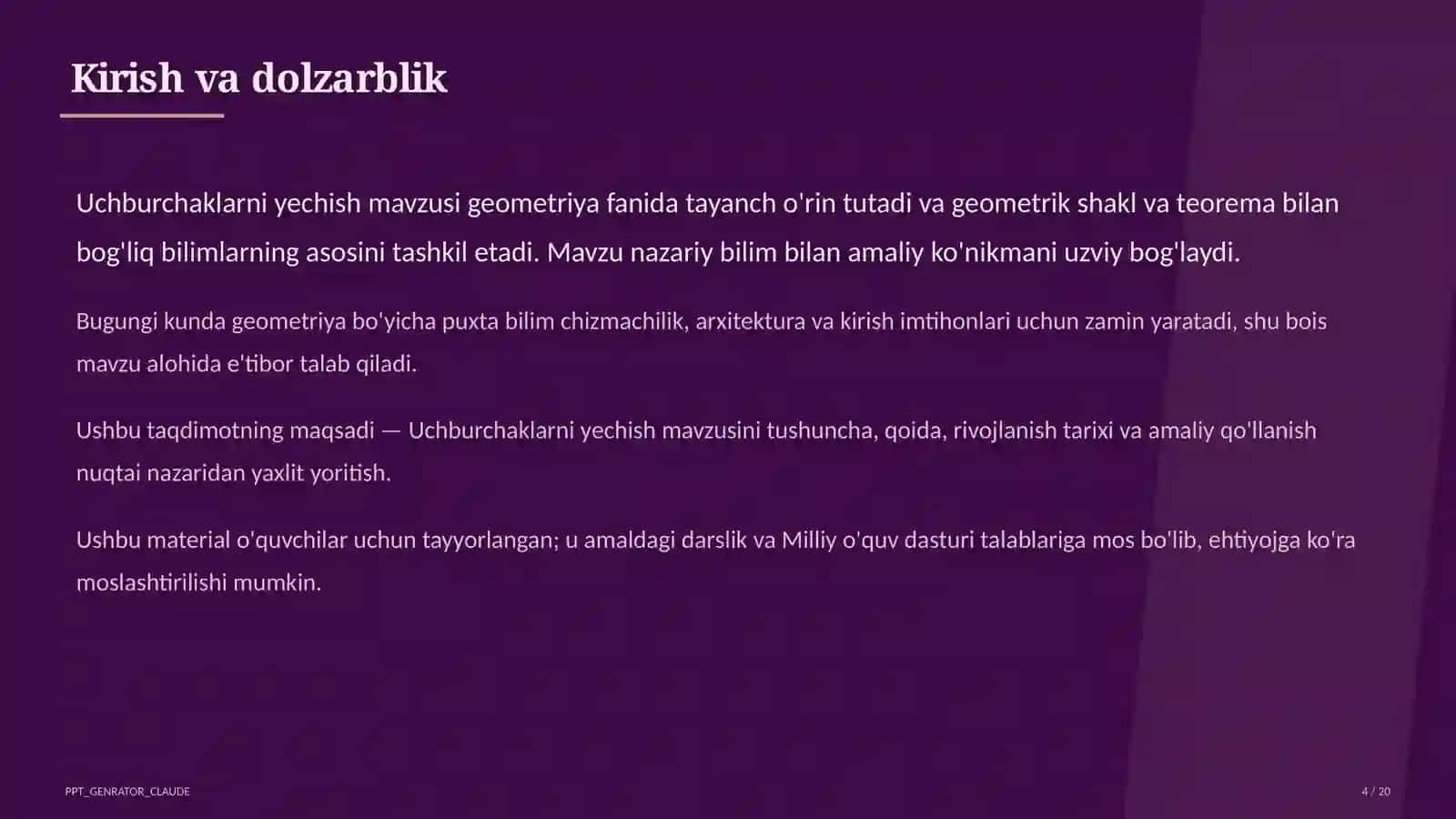 Uchburchaklarni yechish (9-sinf) 4