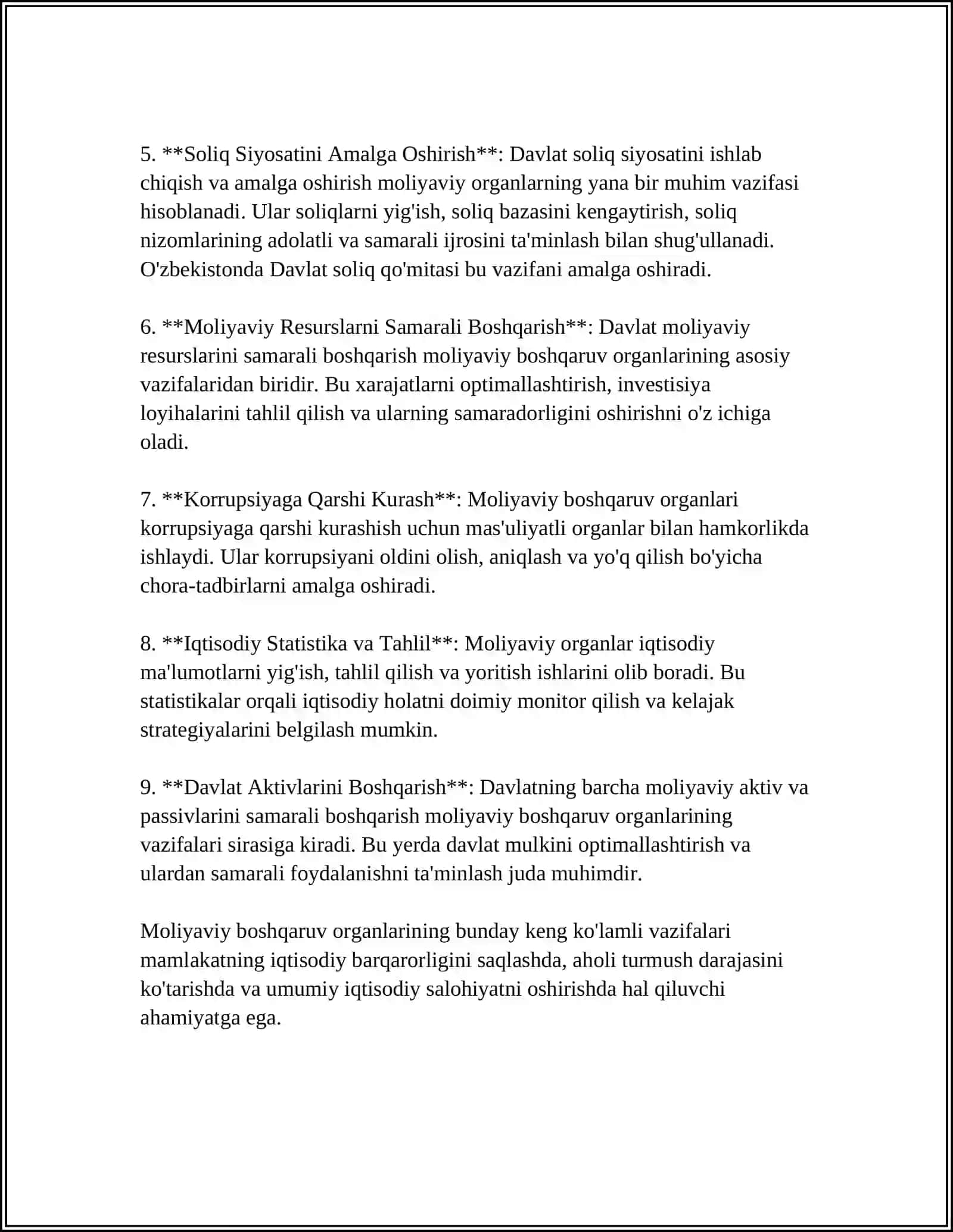MOLIYAVIY BOSHQARUV ORGANLARINING VAZIFALARI, FUNKTSIYALARI, HUQUQLARI VA VAKOLATLARI 4
