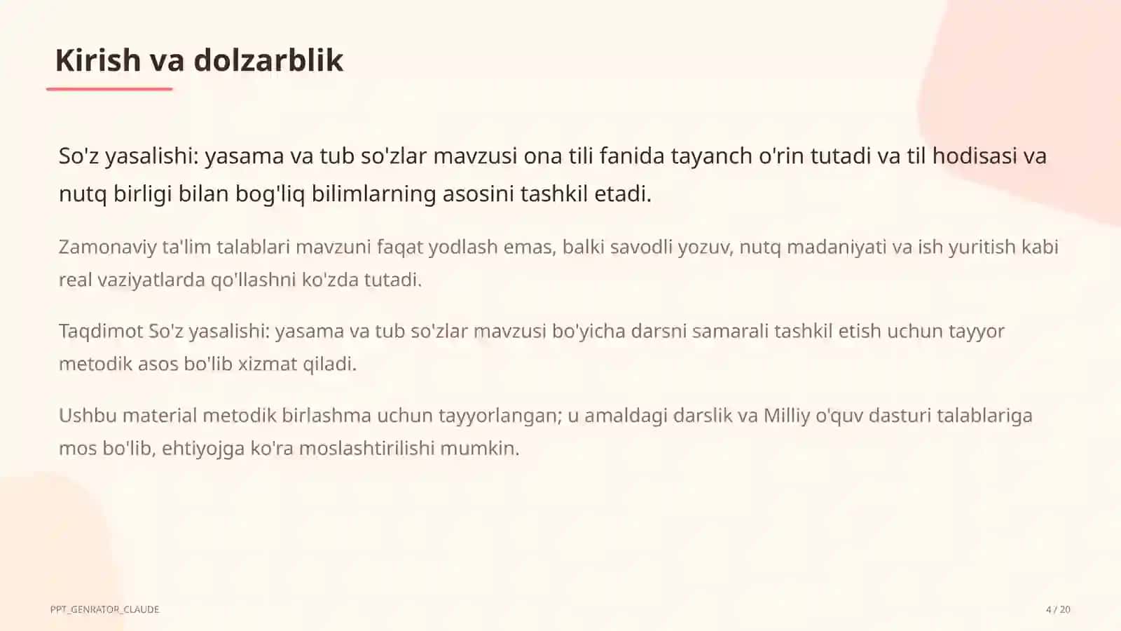 So'z yasalishi: yasama va tub so'zlar (6-sinf) 4
