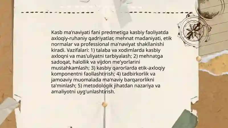 Kasb ma'naviyati fanini o'rganishning metodologik ahamiyati va vazifalari 4