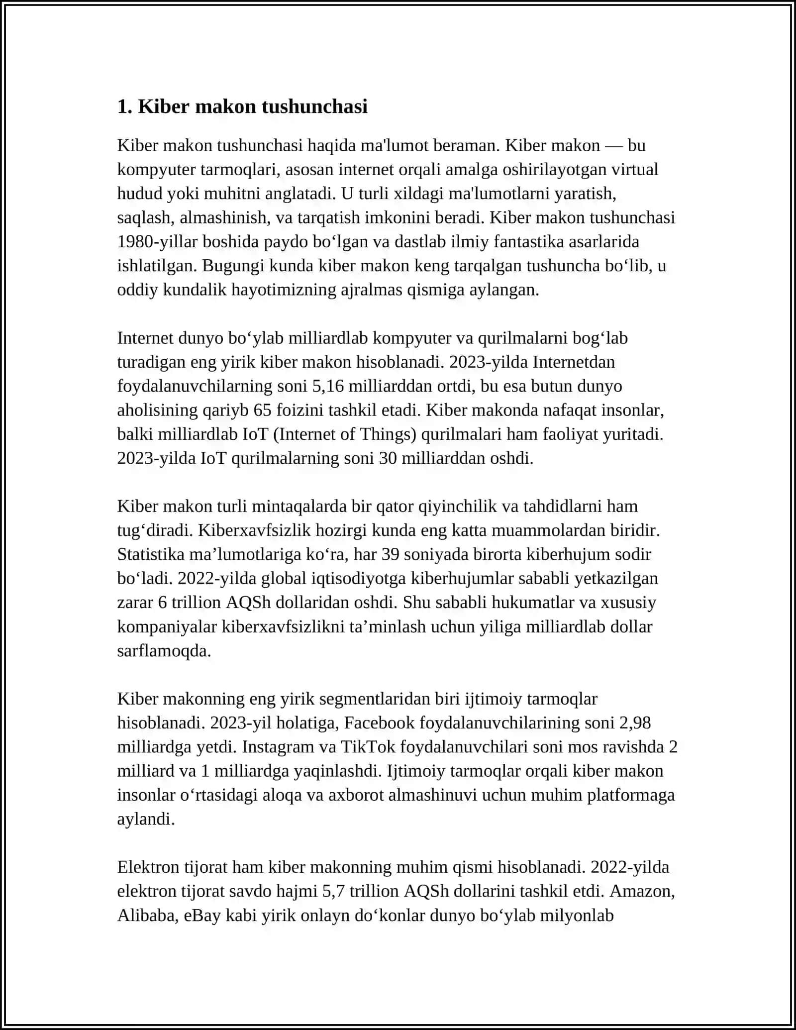 KIBER MAKON, KIBER TERRORIZM, KIBER ZOʻRAVONLIK(CYBERBULLING)TUSHUNCHALARINING MOHIYATI 4