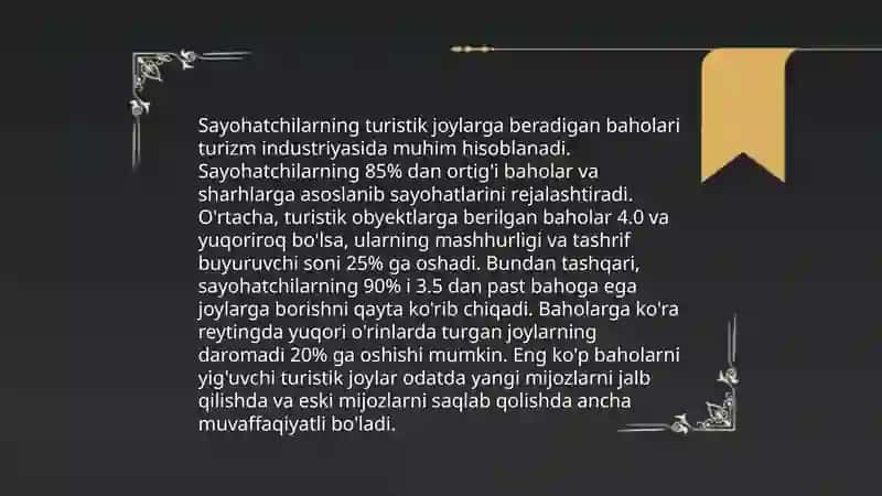 Turistik destinatsiyalarning baholarini aniqlash algoritmlari 4