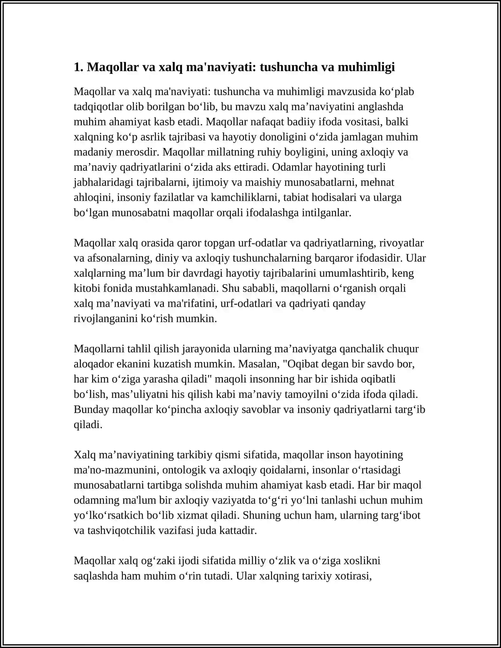 MAQOLLARDA XALQ MA'NAVIYATI AKS ETISHI TO'G'RISIDA REFERAT TAYYORLASH 4