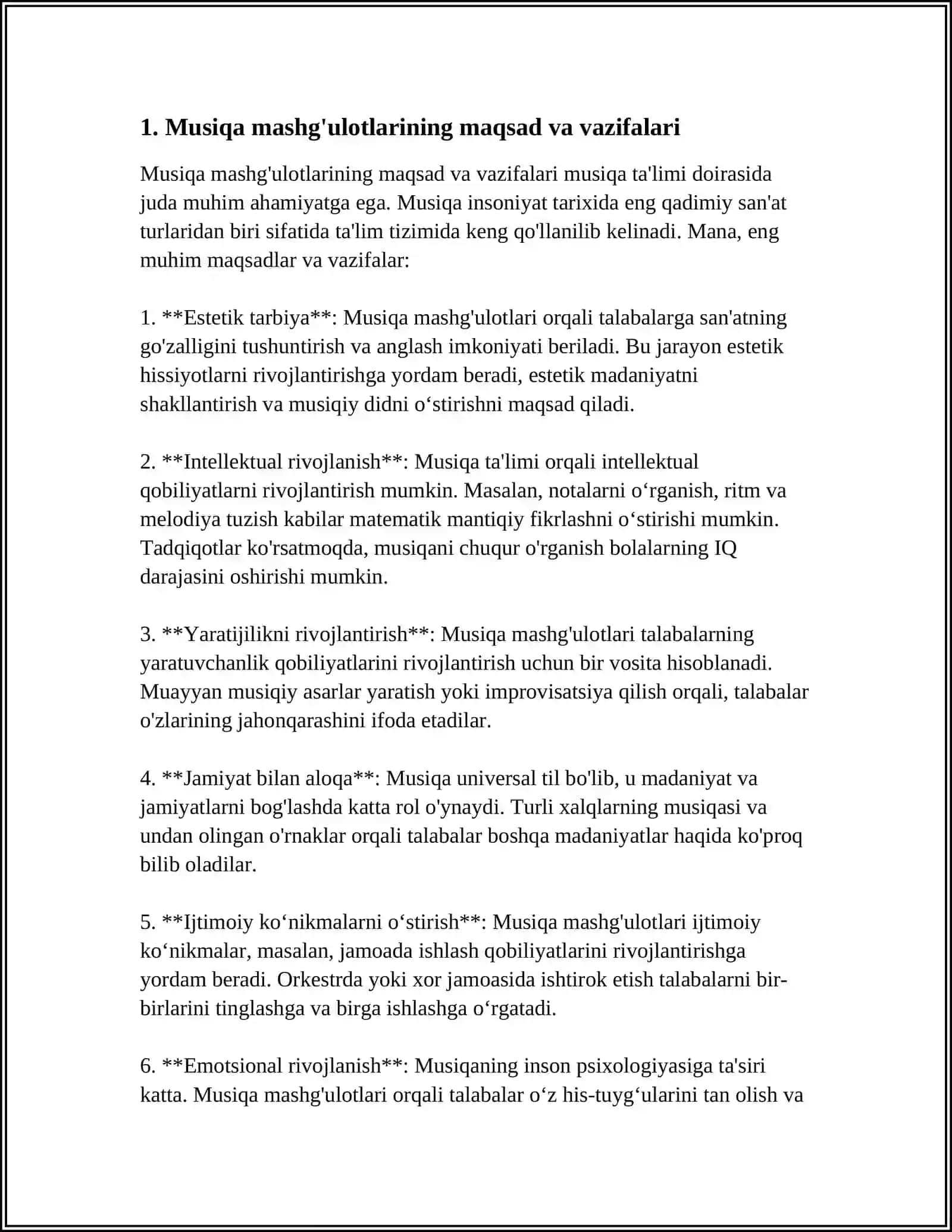 MAVZU ASOSIDA MUSIQA MASHG'ULOTLARINING METODIK TA'MINOTI, ULARDAN VA AXBOROT KOMPYUTER TEHNOLOGIYALARDAN MASHG'ULOT JARAYONIDA FOYDALANISH 4
