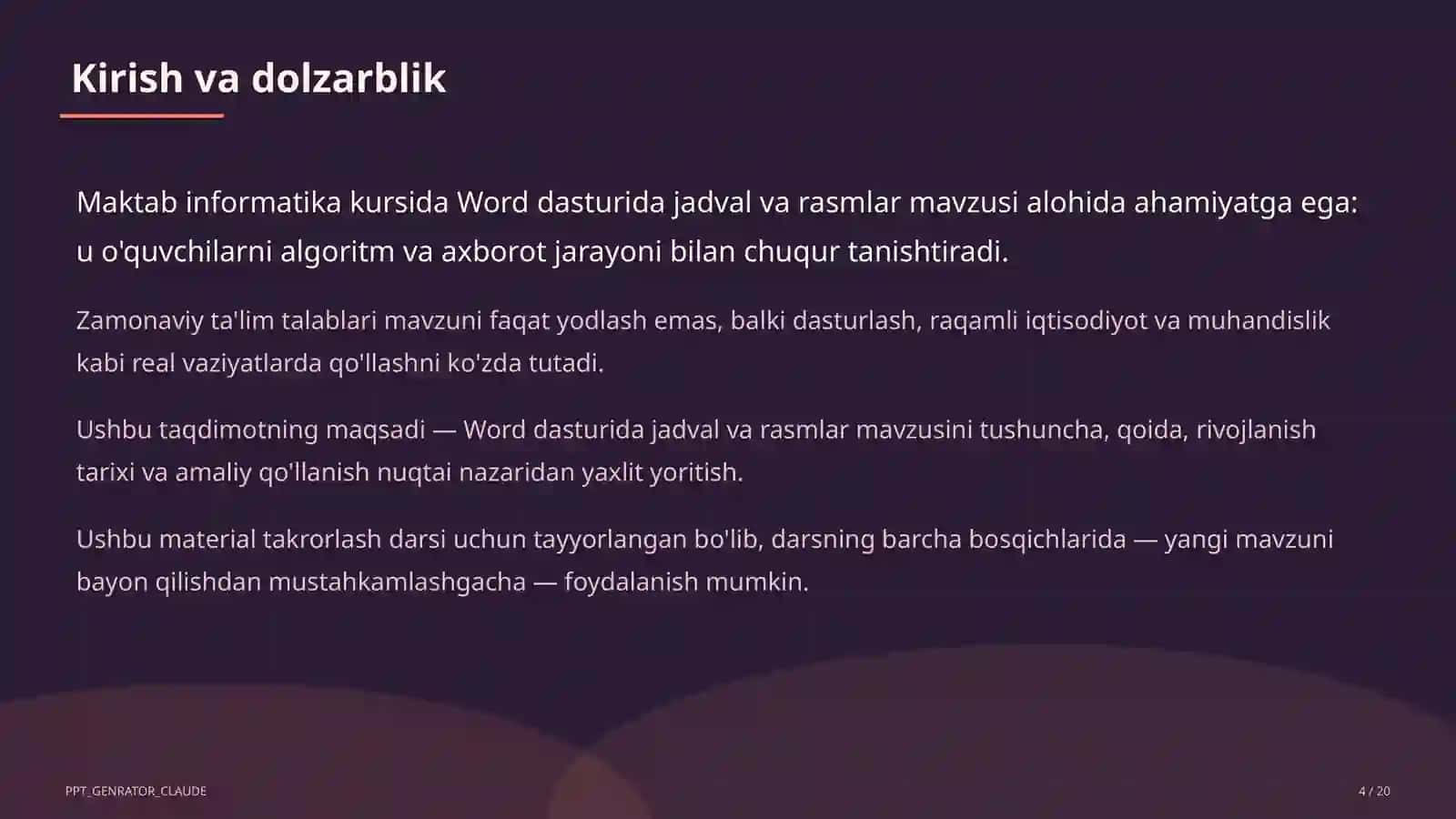 Word dasturida jadval va rasmlar (6-sinf) 4