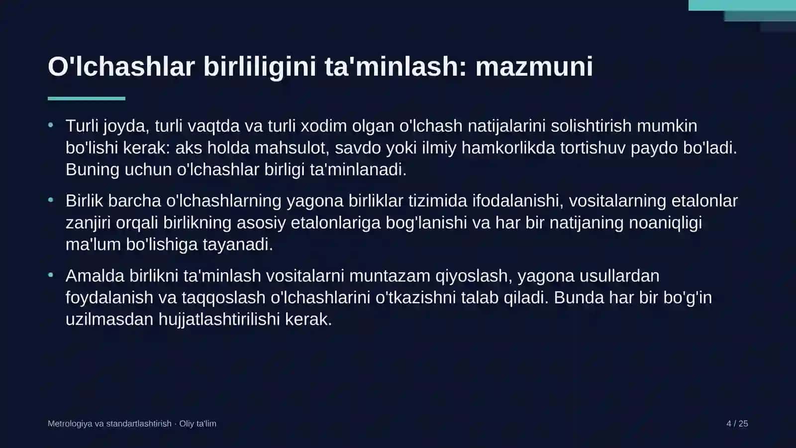 Dam olish maskanlarida o'lchashlar birliligini ta'minlash 4