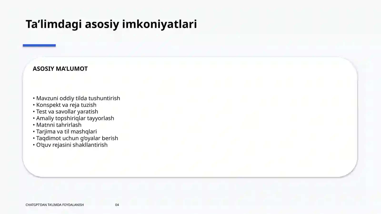 CHATGPT’DAN TA’LIMDA FOYDALANISH 4