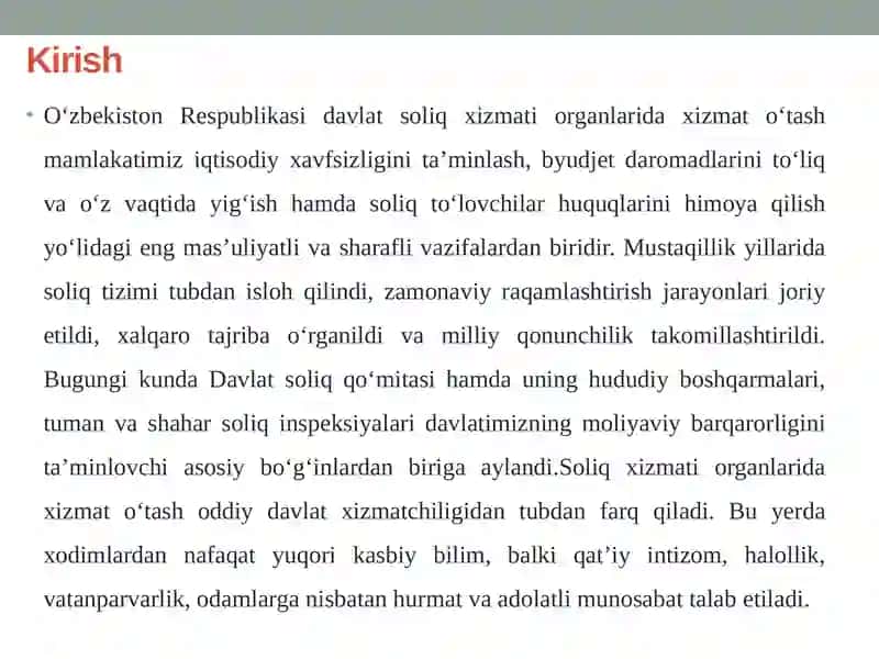 O‘zbekiston Respublikasi davlat soliq xizmati organlarida xizmatni o‘tash 4