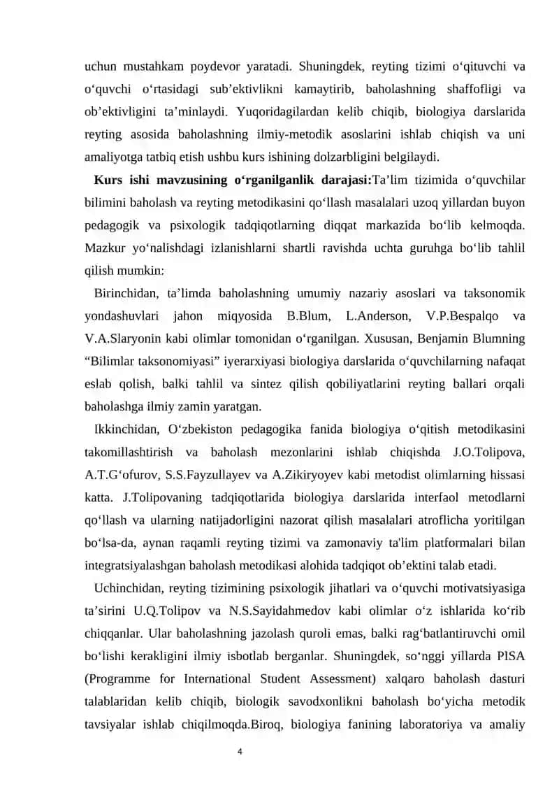 BIOLOGIYA DARSLARIDA REYTING ASOSIDA BAHOLASH METODIKASI 4