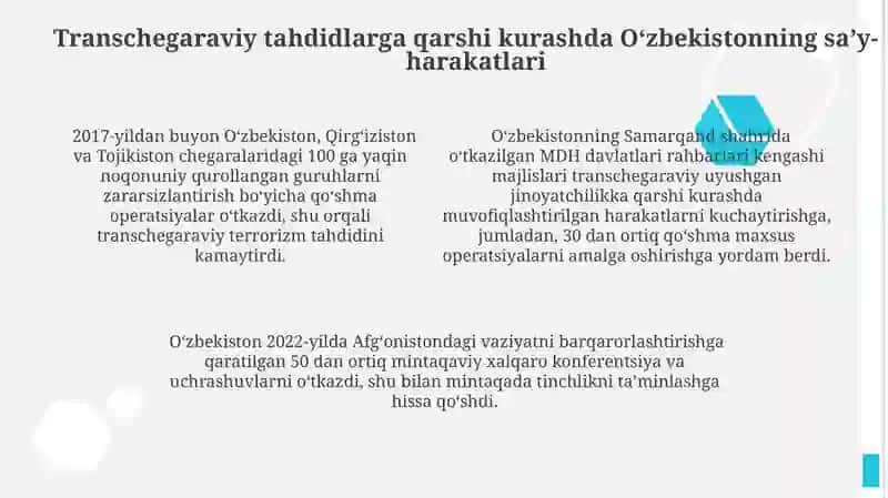 Oʻzbekistonning Markaziy Osiyoda Tinchlik va Barqarorlikni Taʼminlashdagi Rol 4