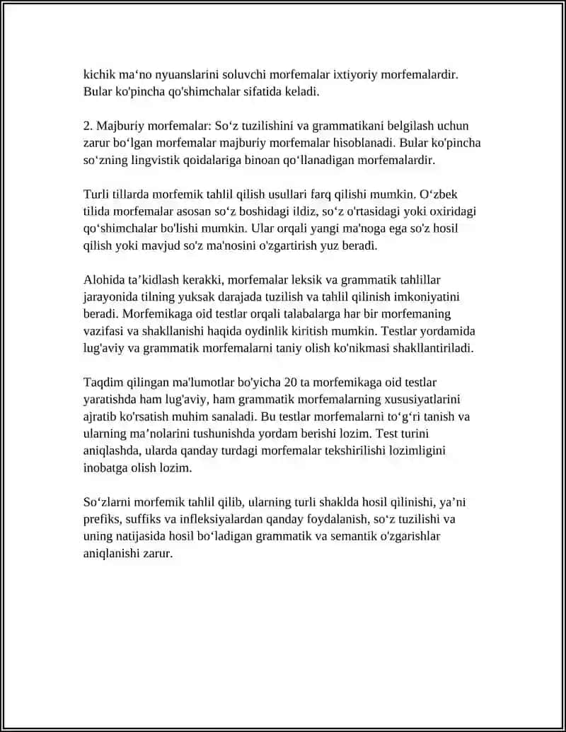 MORFEMIKAGA OID 20TA TEST TUZISH 4