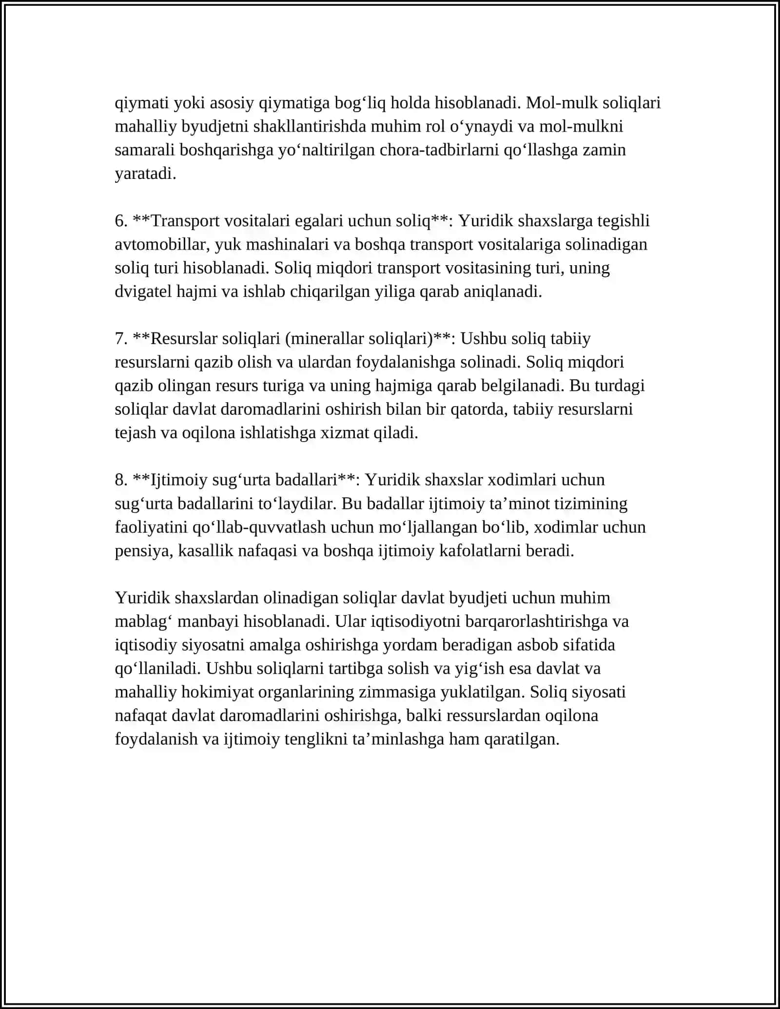 YURIDIK SHAXSLARDAN OLINADIGAN SOLIQLAR. TASHKILOTLAR FOYDASIGA SOLIQ SOLISH 4