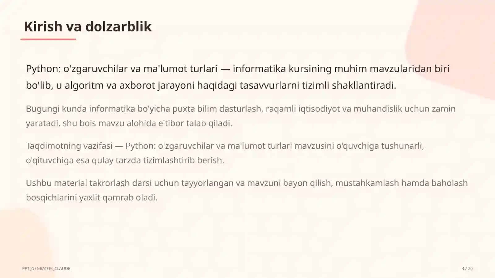 Python: o'zgaruvchilar va ma'lumot turlari (8-sinf) 4