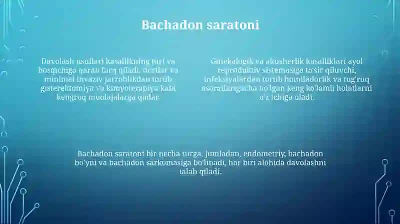 Akusher va gnikalogiyada kelib chiqadigan kasalliklar va davolash usullari 4