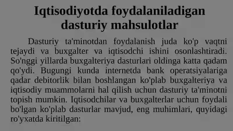 Iqtisodiyotda qo'llanilgan amaliy dasturiy mahsulotlar 4