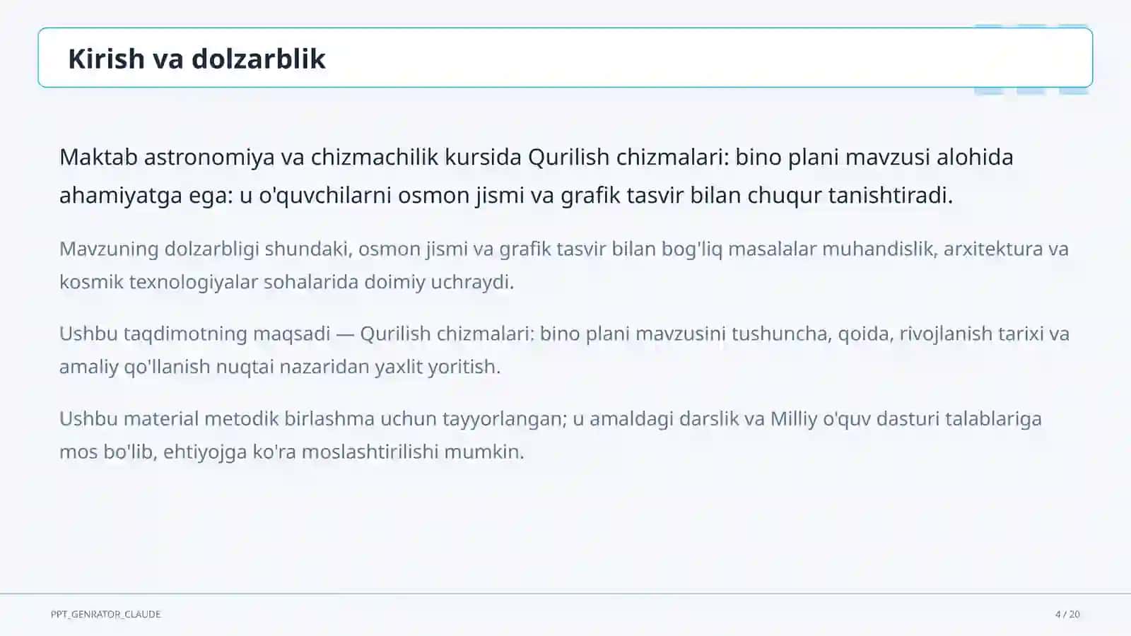Qurilish chizmalari: bino plani (9-sinf) 4