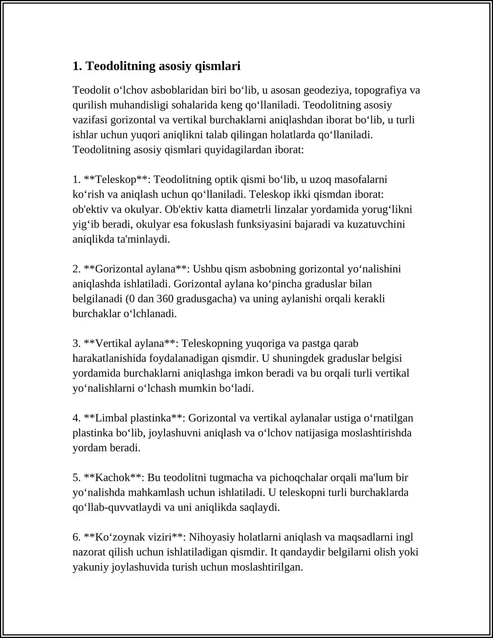 TEODOLIT ASBOBI BILAN ISHLASH MAVZUSIDA TAQDIMOT TAYYORLASH 4