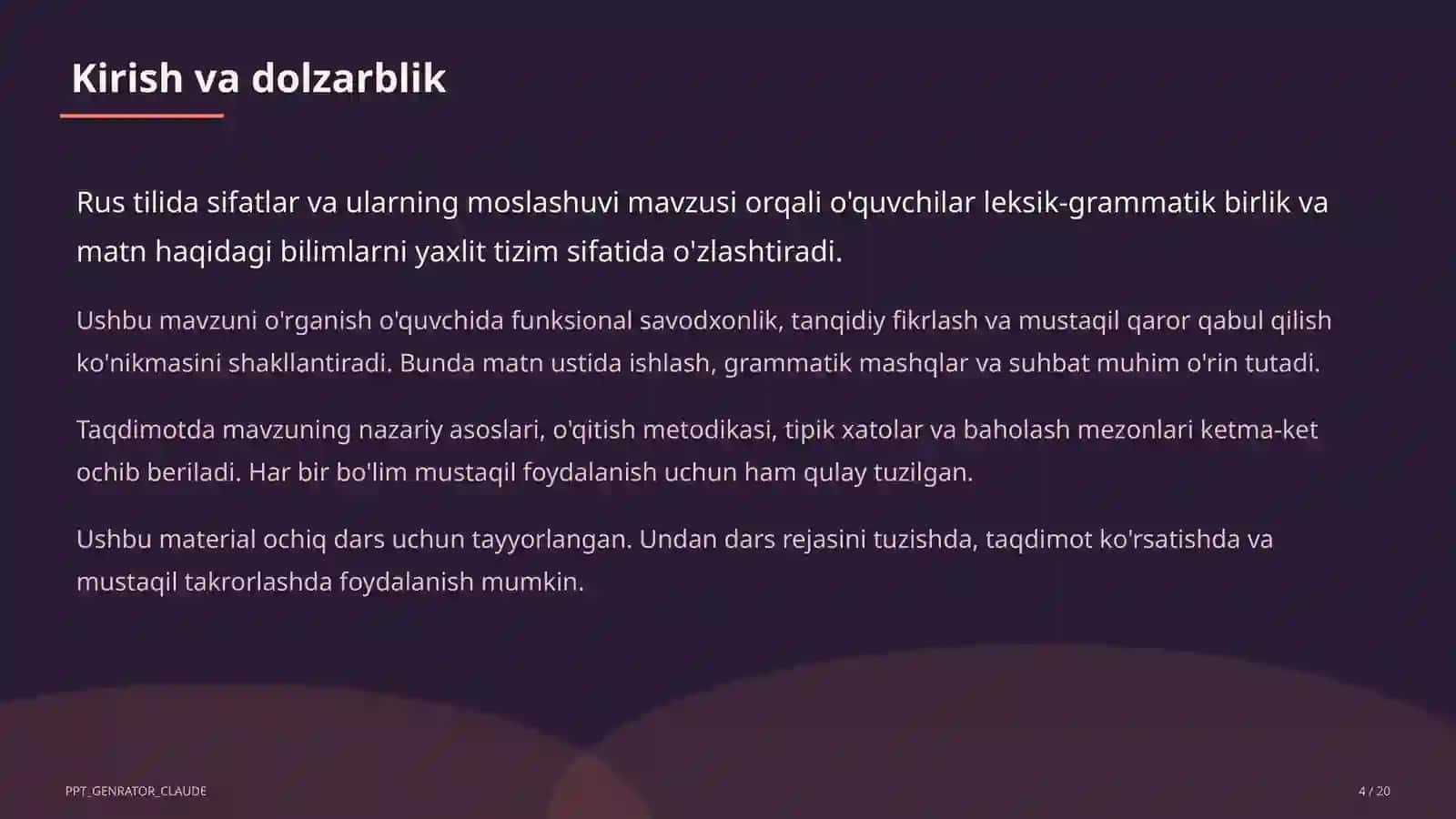 Rus tilida sifatlar va ularning moslashuvi (4-sinf) 4