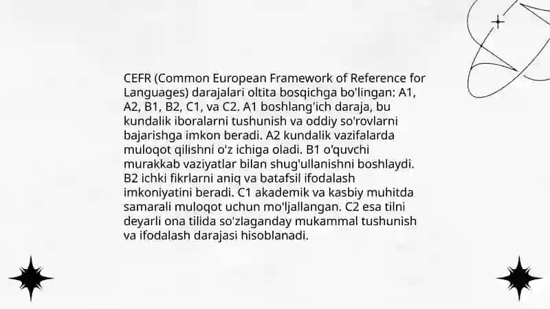 Tillar boʻyicha xalqaro test tizimlari (IELTS, CEFR) 4